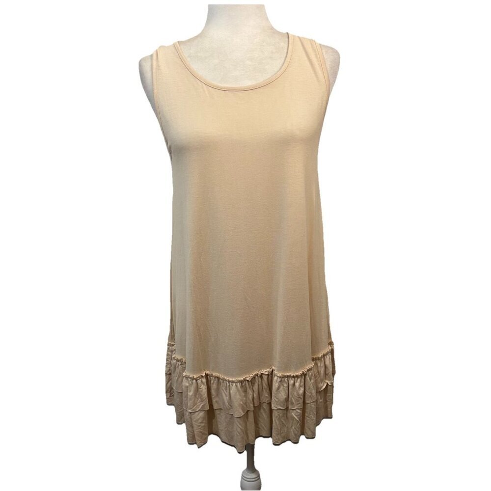 Easel Ruffle Bottom T Shirt Dress Tan Size Large Soft Knit